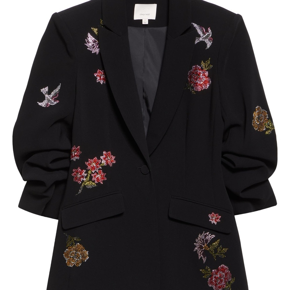 Cinq à Sept Black Blazer with Floral Embroidery